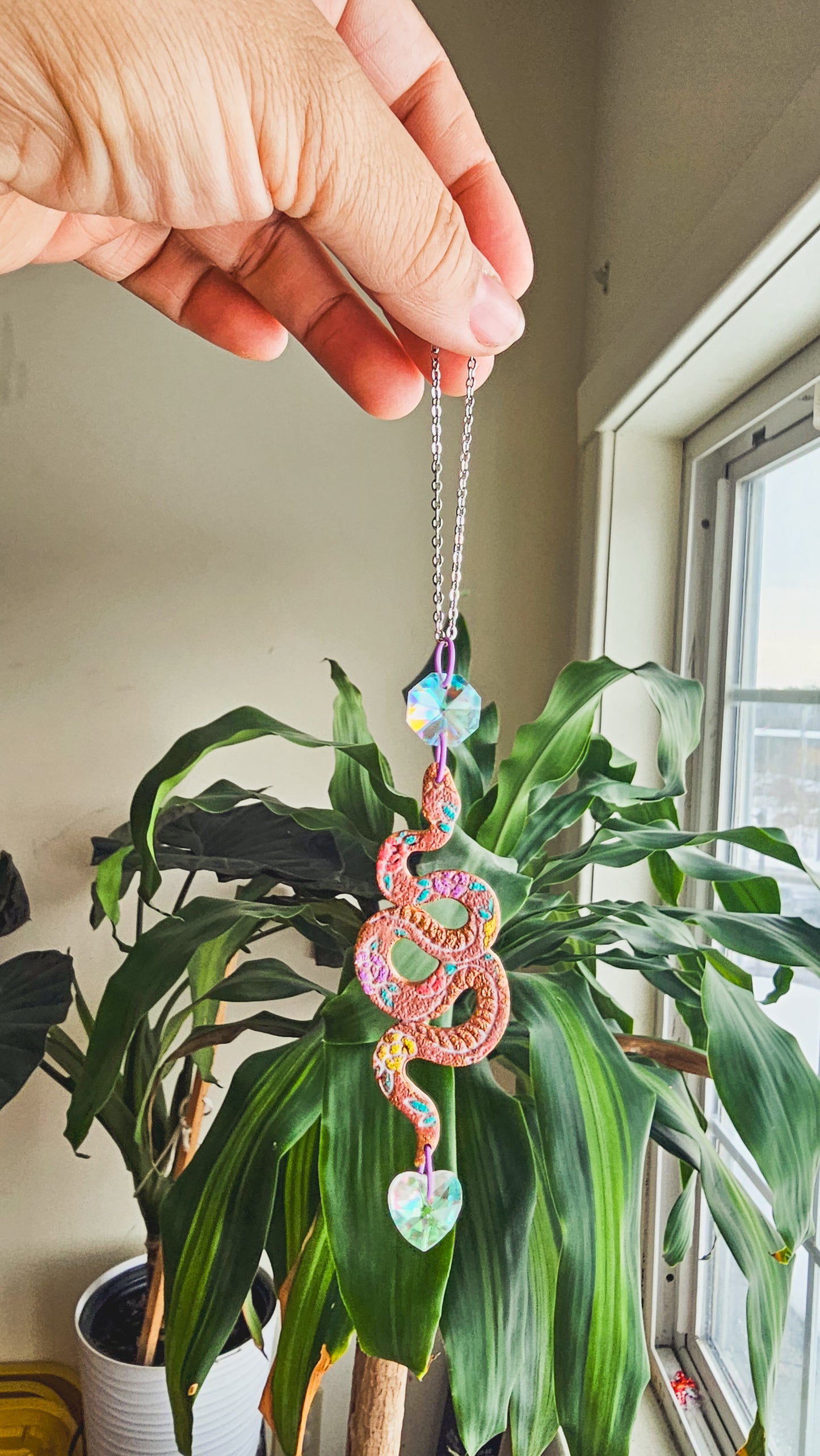 Floral snake sun catcher car charm