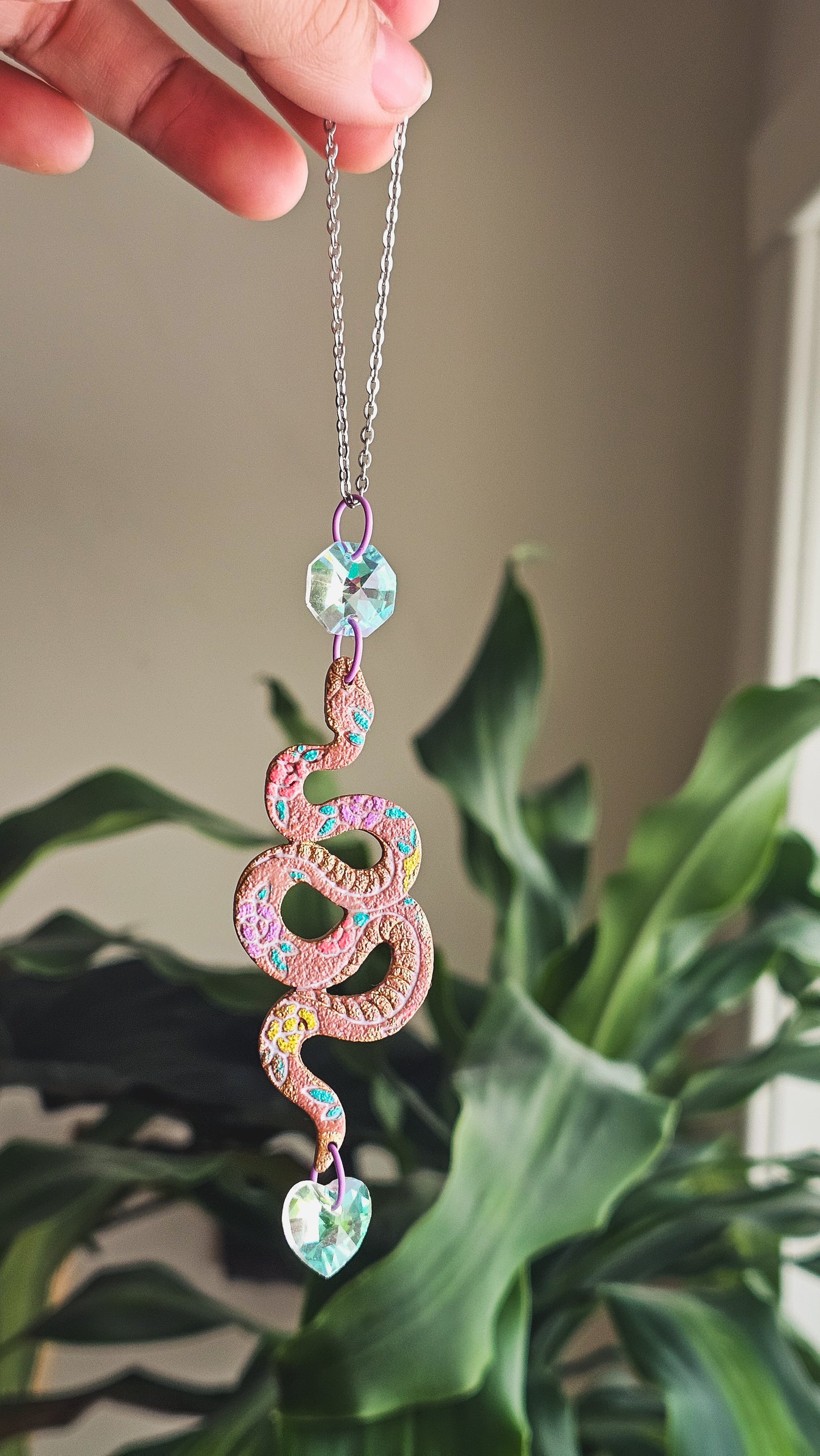 Floral snake sun catcher car charm